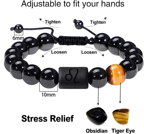 Vista 28 de SUMMER LOVE Father's Day Gifts Zodiac Bracelet for Men Women 10mm Natural Black Onyx Stone Star Sign Constellation Beaded Protection Bracelet