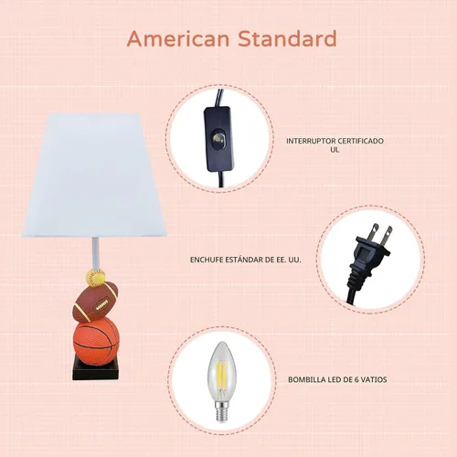 Vista 4 de HERBESTBAY Lámpara de mesa para niños, diseño de fútbol americano, baloncesto y béisbol de 14 pulgadas con bonita pantalla, lámpara temática