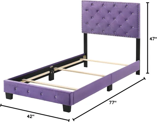 Vista 3 de Glory Furniture Suffolk - Cama individual tapizada de terciopelo, color morado