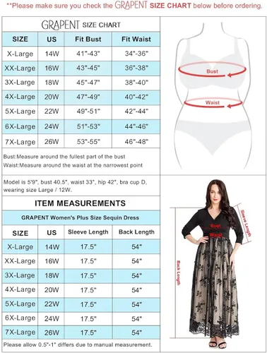 Vista 2 de GRAPENT Women's Plus Size Sequin 34 Sleeves Evening Gown Party Long Maxi Dress