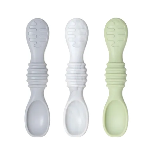 Vista 12 de Bumkins Juego de utensilios para bebé, cucharas de entrenamiento de silicona para sumergir, punta suave, autoalimentación, masticar, destete LED