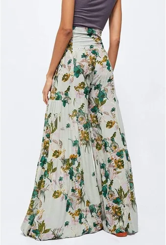 Vista 2 de Lrady Pantalones de pijama de pierna ancha para mujer, estilo palazzo, cintura alta, cinturón atado, playa, bohemio, holgado, yoga, atlético
