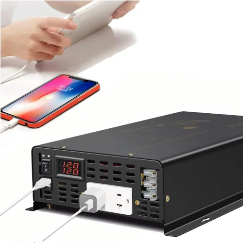 Vista 5 de Inversor de corriente de onda sinusoidal pura de 5000 W, 12 V CC a 120 VCA, 10 KW, arranque suave integrado, 2 salidas de CA duales, puerto USB