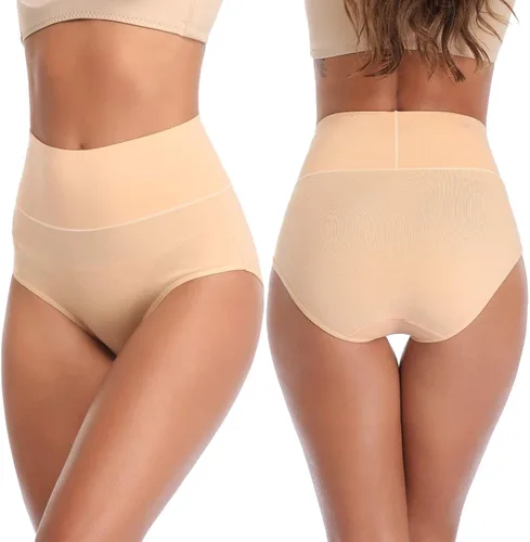 Vista 2 de ANNYISON Ropa interior para mujer, cintura alta, cobertura completa, calzones coloridos de algodón para mujer