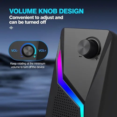 Vista 8 de Altavoces de computadora, altavoces de PC para escritorio con 6 modos de iluminación, accesorios para juegos de PC, altavoces de computadora