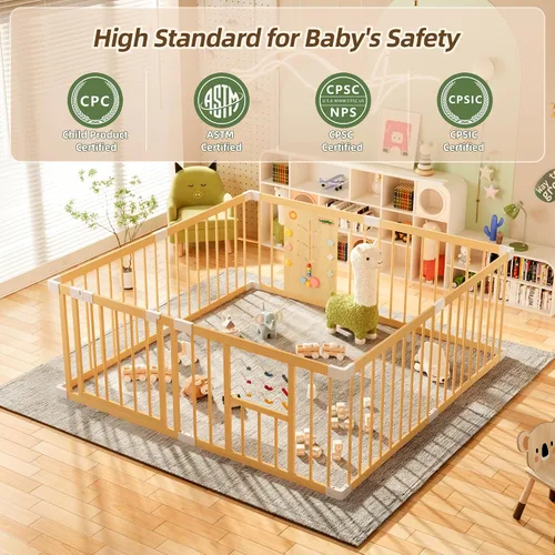 Vista 2 de Xilingol Corralito de madera para bebés con puerta de bloqueo, corralito extragrande para bebés y niños pequeños, centro de actividades