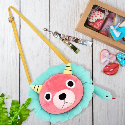 Vista 7 de Regalo de primera calidad, lindo Anya Lion Style Bolso de hombro para niña, bolso cruzado de anime con forma de anime, bolso de cosplay de dibujos