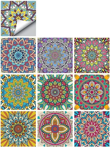 Vista 9 de 25 calcomanías de azulejos de estilo marroquí, 4x4 pulgadas (10x10cm) murales tradicionales de bricolaje, calcomanías de azulejos impermeables a