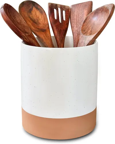 Vista 11 de Mora - Porta Utensilios de Cocina de Cerámica - Recipiente para Cucharas de Madera y Espátulas para Encimera, Decoración Moderna de Casa de Campo