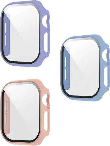 Vista 21 de Paquete de 3 fundas con protector de pantalla para Apple Watch de Negro + rosa intenso + morado oscuro