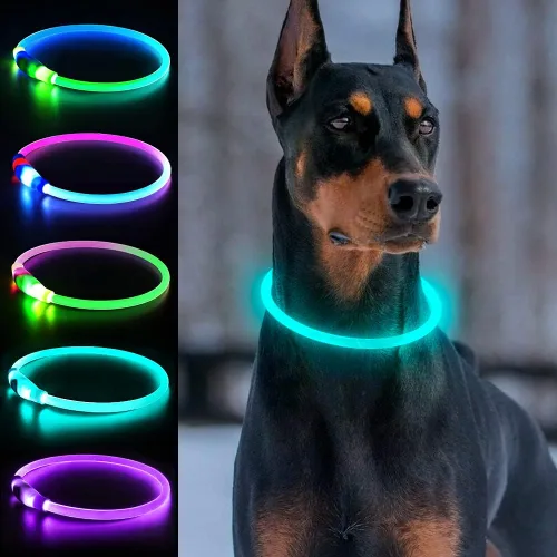 Vista 8 de Collares de perro iluminados, collar de perro Dlitk LED recargable por USB, 1 unidad, collar brillante de poliuretano termoplástico para perros