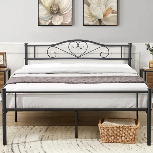 Vista 14 de VECELO Base de cama de plataforma de metal con cabecera y estribo, base de colchón de listones de acero, no necesita somier, individual, negro mate