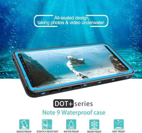 Vista 5 de LEMAXELERS Diseñada para Galaxy Note 9, funda impermeable con protector de pantalla integrado [IP68 bajo el agua]