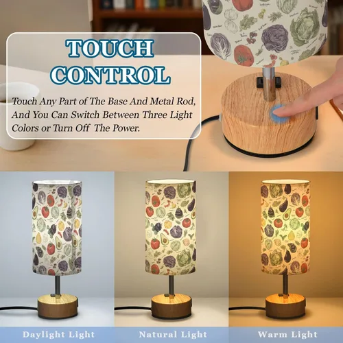 Vista 3 de Vegetable Retro Dimmable Bedside Touch Lamps with Charging Ports for Living Room Bedroom Nightstand Office Desk, Light Bulb Included