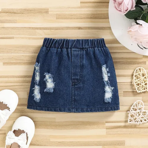 Vista 7 de Omkzanbi 2 piezas de ropa para bebé niña, camisola con volantes, falda vaquera para niña, camiseta sin mangas, estilo bohemio, falda de mezclilla