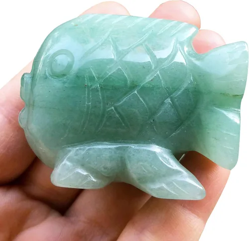 Vista 5 de Fekuar Figura de pez aventurina azul tallada a mano, con cristal curativo y estatua de bolsillo para decoración del hogar, escultura Fengshui de 2.0