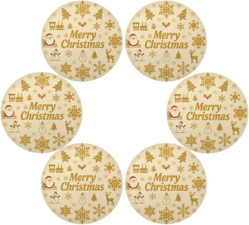 Vista 3 de Merry Christmas Snowflake Gold Snowman Circle placemats Thick placemats for Dining Table 15x15 in individuales