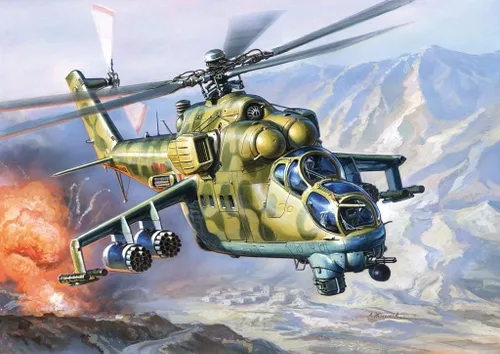 Vista 2 de Zvezda 7293 - Helicóptero de ataque soviético MI-24V/VP HIND E - Kit de modelo de plástico Escala 1/72 Longitud 11,75" / 29,8 cm 270 Detalles