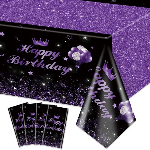 Vista 10 de 4 manteles de fiesta de feliz cumpleaños, color negro y azul, decoración de fiesta de color azul y negro, mantel rectangular de plástico para niños