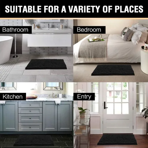 Vista 8 de H.VERSAILTEX Tapete de baño de felpilla de lujo negro de 17 x 24 pulgadas, paquete de 2 alfombras de baño de 32 x 20 pulgadas y 20 x 20 pulgadas