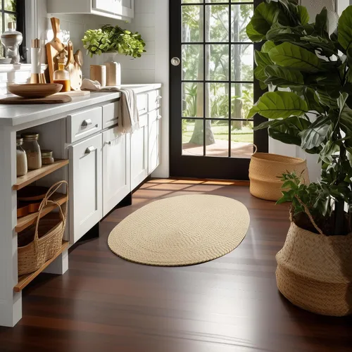 Vista 17 de Super Area Rugs Alfombra trenzada gris pequeña para puerta – Tejido lavable para fregadero de cocina, tapete gris sólido, ovalado, 20 x 30 pulgadas