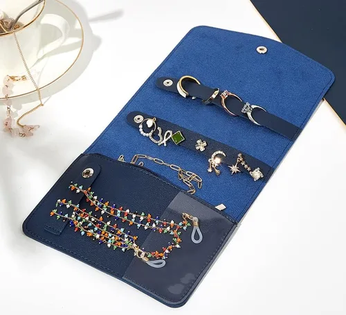 Vista 7 de SUQMZAK Organizador de joyas rollo de joyería plegable para almacenamiento diario o viajes adecuado para anillos collares aretes pulseras mini