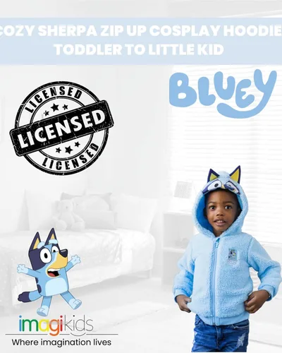 Vista 2 de Bluey Bingo Cozy Sherpa - Sudadera con capucha para cosplay con cremallera para niños pequeños