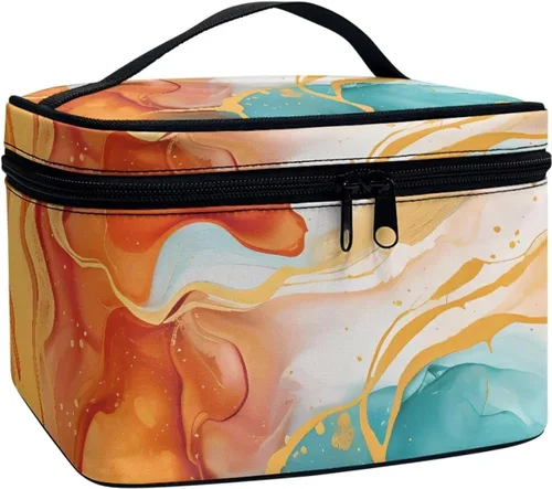 Vista 38 de Flashideas Bolsa de maquillaje para cosméticos Almacenamiento vertical Bolsa de maquillaje de viaje de gran capacidad, Caballo Azteca 1