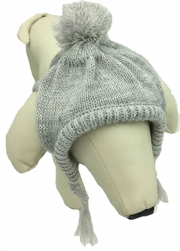 Vista 2 de Sombrero de punto de invierno clásico para perros y mascotas, tamaño de cabeza gris, 10 pulgadas