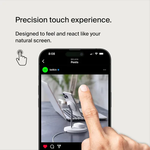 Vista 6 de Belkin ScreenForce UltraGlass Protector de pantalla con filtro de luz azul para iPhone 14 Pro, resistente a los arañazos, protección contra impactos