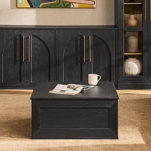Vista 3 de Mopio Blake - Mesa de centro con tapa abatible y almacenamiento, mesa de centro cuadrada moderna de estilo rústico con parte superior fácil