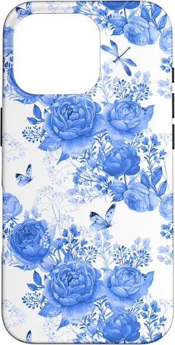 Vista 20 de Funda para iPhone 16 French Country Floral Azul Blanco Toile Grandmillennial Roses