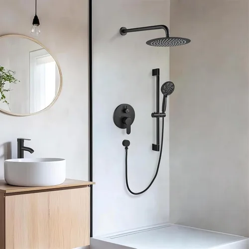 Vista 2 de gotonovo Slide Bar Shower System Faucet Set Complete,Matte Black,10 Inch Negro