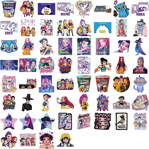Vista 4 de Calcomanía de película, 60 piezas de calcomanías de demonios de película para niños, calcomanías de ídolos coreanos estilo anime para botellas