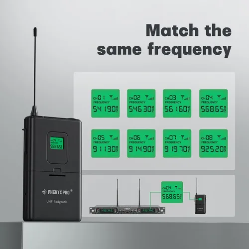 Vista 3 de Phenyx Pro Transmisor inalámbrico BodyPack PTU-4000 911.3MHz, cobertura de operación de 260 pies