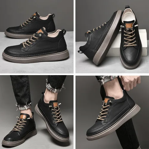 Vista 7 de Zapatos Oxford casuales de cuero para hombre, invisible, aumento de altura, antideslizante, suela suave, con cordones, zapatos de vestir a la moda