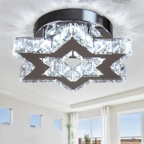 Vista 10 de Mini Lámpara de Araña LED de Cristal - Lámpara de Techo Empotrada Regulable Moderna con Control Remoto - Pequeña Lámpara de Araña de Estrella