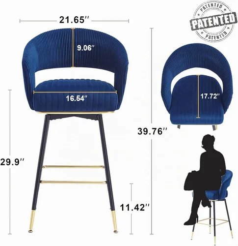 Vista 2 de Taburetes de bar giratorios con taburetes de altura de barra trasera, taburetes de cocina de 40 pulgadas, color azul