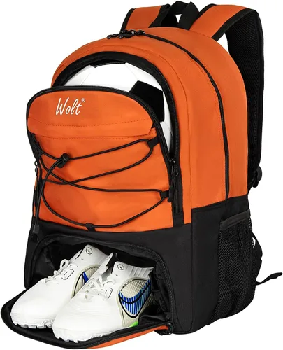 Vista 8 de WOLT - Mochila para balón de fútbol juvenil, bolsa deportiva con soporte para balón y compartimento para zapatos, para fútbol, fútbol americano