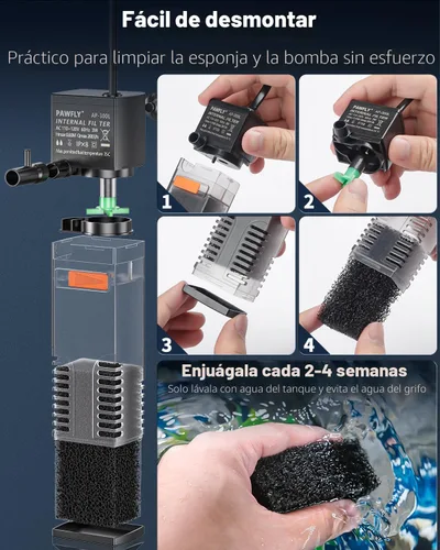 Vista 6 de Pawfly Filtro Interno de Acuario, Filtro de Potencia Sumergible con Bomba de Agua de 55 GPH para Filtración, Circulación y Oxigenación de Tanques