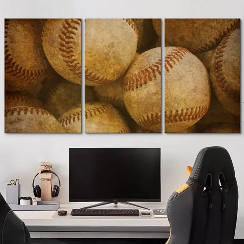 Vista 135 de wall26 Lienzo enmarcado para pared, juego de arte de primer plano, detalles de costuras de béisbol, atletas deportivos, fotografía, moderno