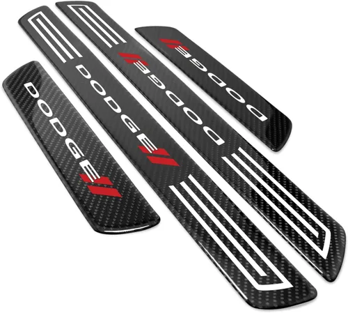 Vista 8 de iPick Image Para Dodge Black Real Carbon Fiber Universal Car Door Sill Step Protector Kick Plates un juego de 4