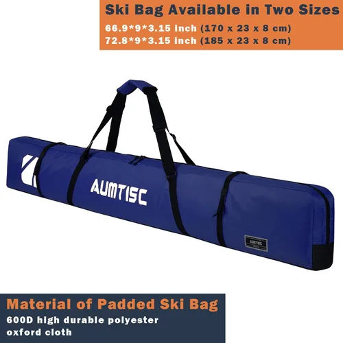 Vista 2 de AUMTISC Bolsa de esquí totalmente acolchada, bolsas de esquí individuales para viajes aéreos, bolsa de esquí de nieve impermeable para volar con asa