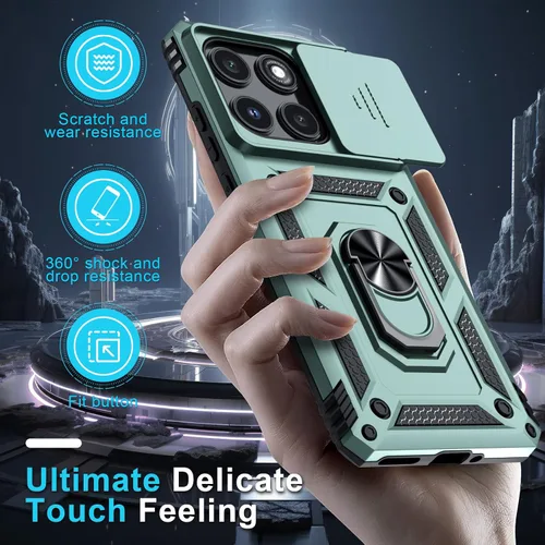 Vista 6 de Janmitta Funda compatible con Moto Edge 2025, funda integrada para lente de cámara deslizante + soporte de anillo de dedo, resistente, a prueba