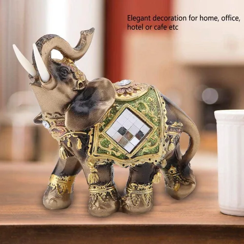 Vista 3 de Hztyyier Estatua de elefante verde Feng Shui, decoración de paquidermo de la suerte para el hogar, oficina, riqueza, suerte, regalo