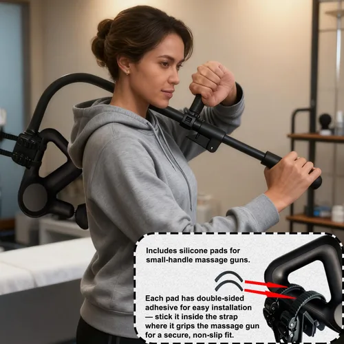 Vista 2 de Soporte ajustable para pistola de masaje con rango de longitud de 22 a 28 pulgadas para espalda, cuello y hombros, compatible con la mayoría