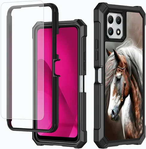 Vista 72 de Funda para T-Mobile Revvl 7 de 6.6 pulgadas con protector de pantalla, policarbonato duro de doble capa resistente y TPU suave a prueba de golpes