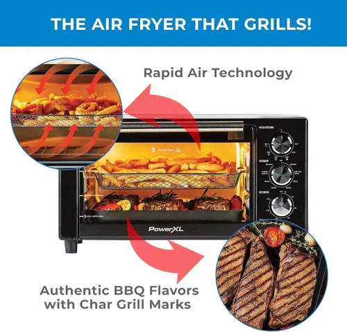 Vista 3 de PowerXL Air Fryer Grill Plus 8 en 1 asado, horneado, parrilla eléctrica para interiores (paquete de accesorios de 5 piezas), color negro