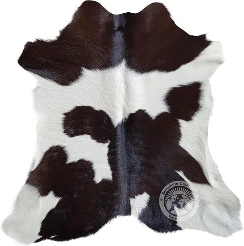 Vista 8 de Sunshine Cowhides Alfombra de piel de vaca 100 % genuina, color blanco y negro, alfombra de piel de becerro de estilo moderno y alfombra de área