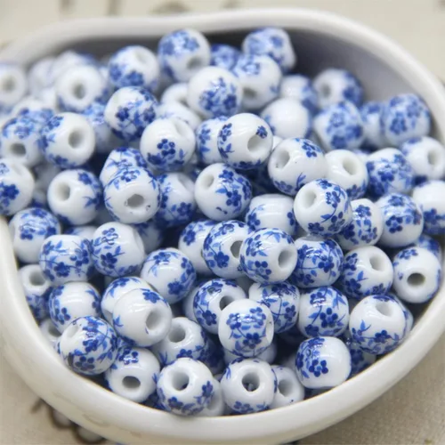 Vista 3 de 100 cuentas de porcelana de 0.315 pulgadas (0.315 in), cuentas de cerámica redondas chinas, cuentas de porcelana azul y blanca con agujero de 0.098